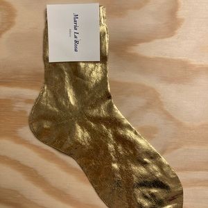 NWT Maria La Rosa Laminated Silk Ankle Socks in Gold